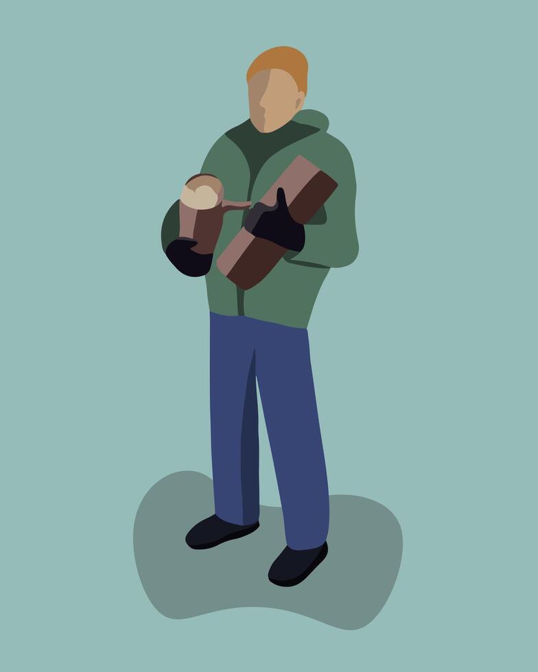 Illustration of a man holding firewood. vector