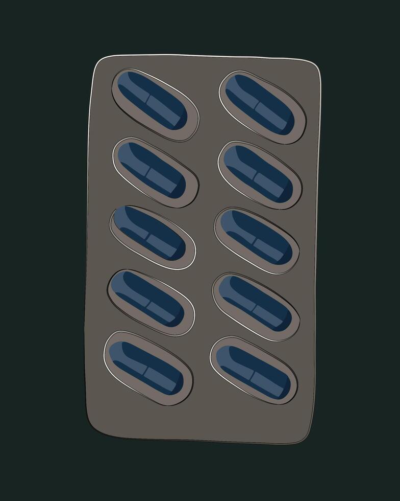 Illustration of pills in package. Tablets in capsules. vector