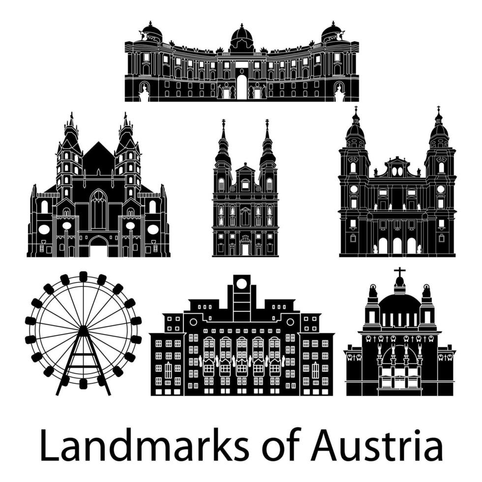 set of Austria famous landmark silhouette style vector