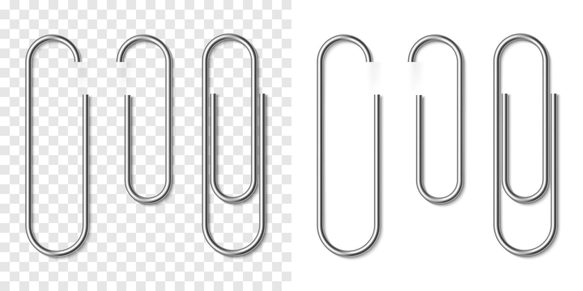 Set of silver metallic realistic paper clip vector