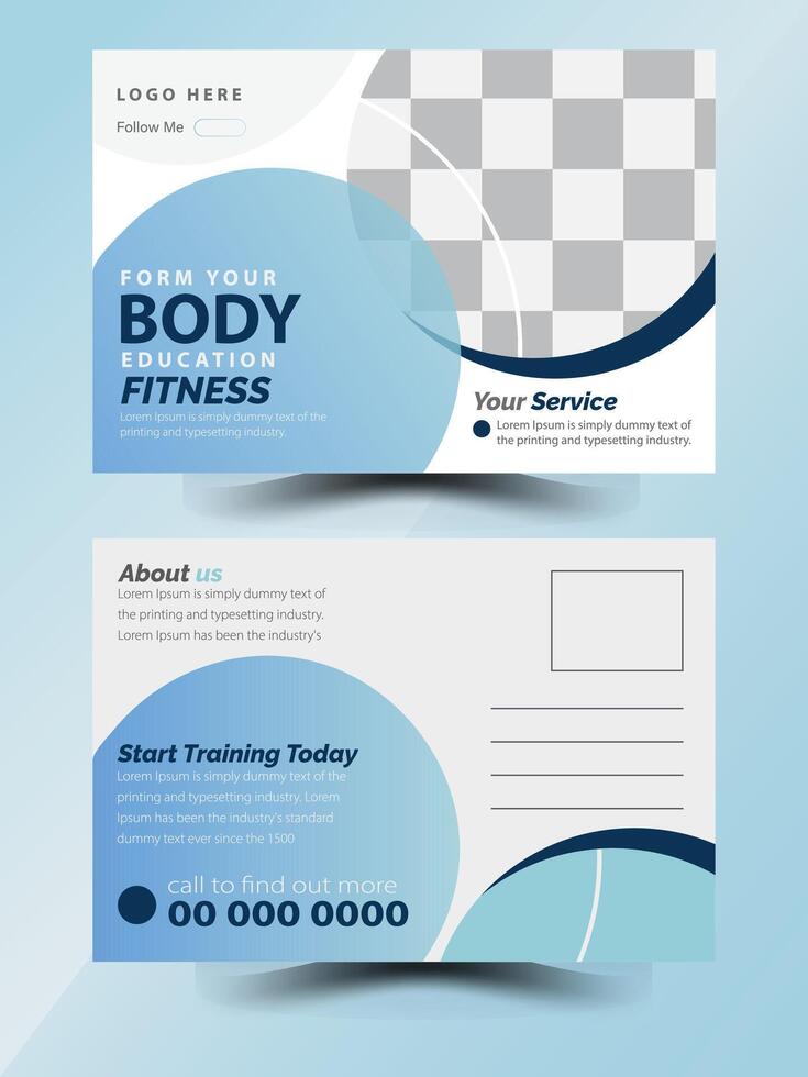 Gym and fitness center promotional postcard template design premium vector