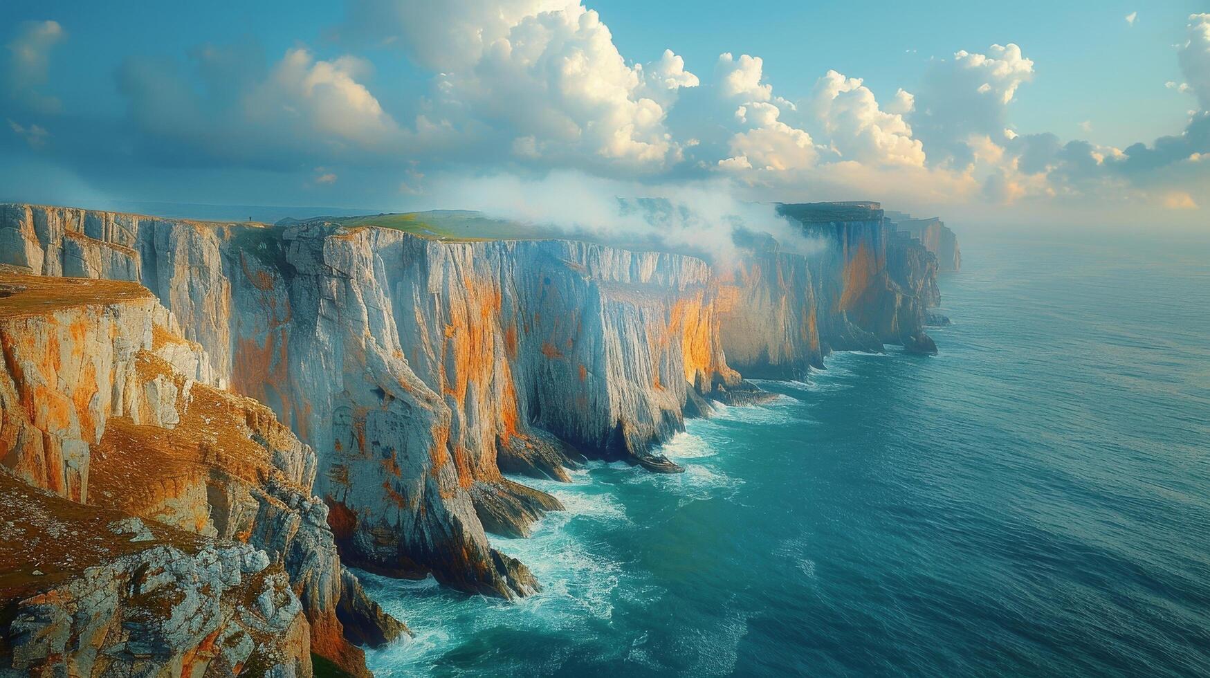 A Stunning View of a Rocky Coastline at Sunset photo