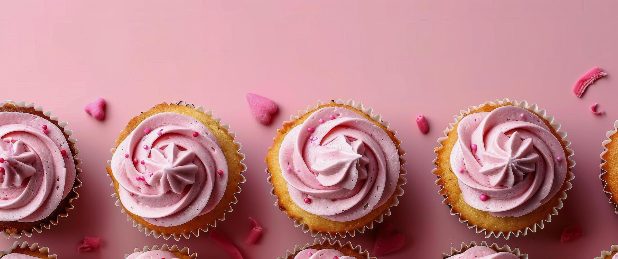 Cupcakes With Pink Frosting and Red Sprinkles on a Pink Plate photo