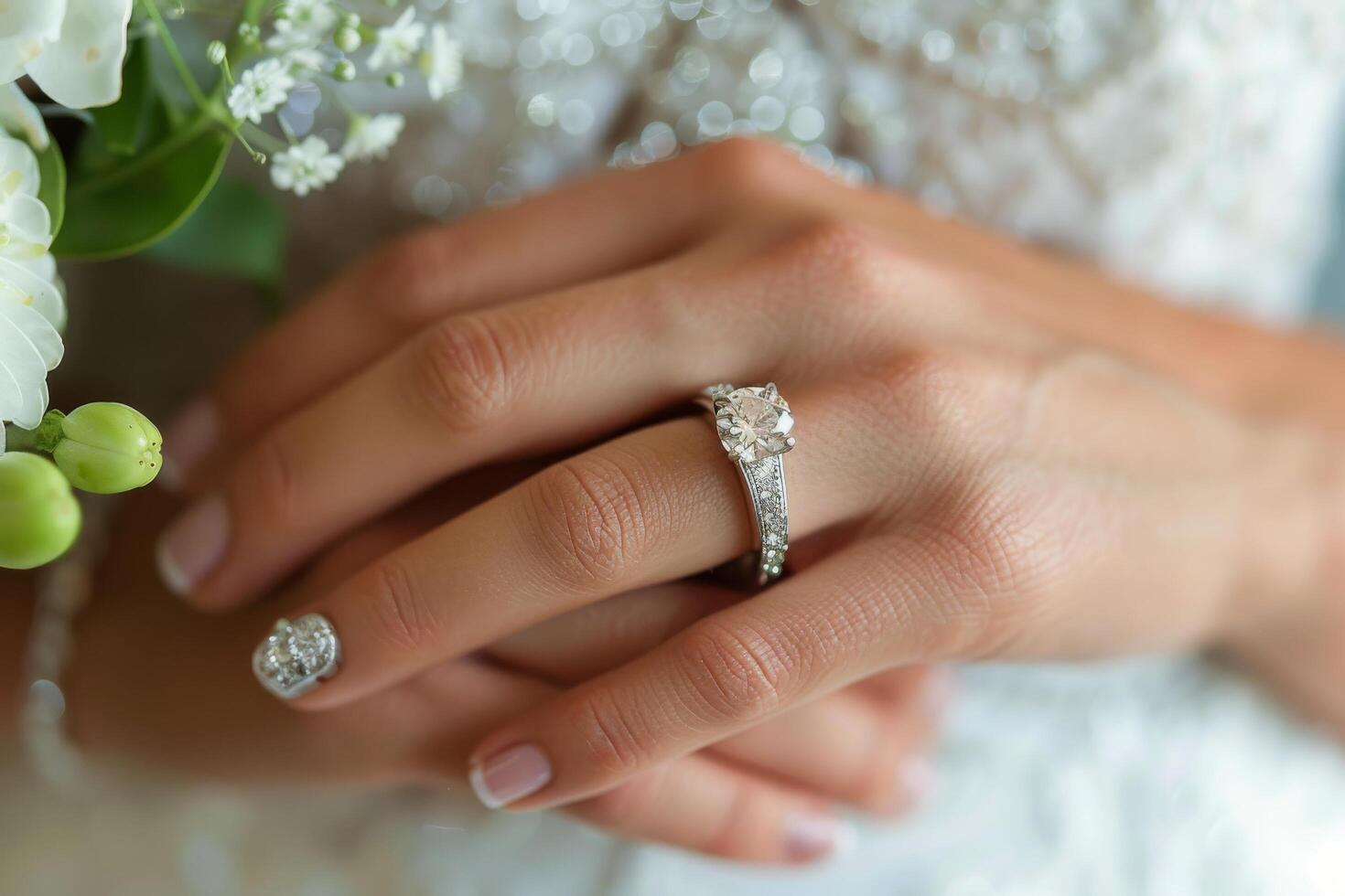 Person Wearing Wedding Ring Close Up photo