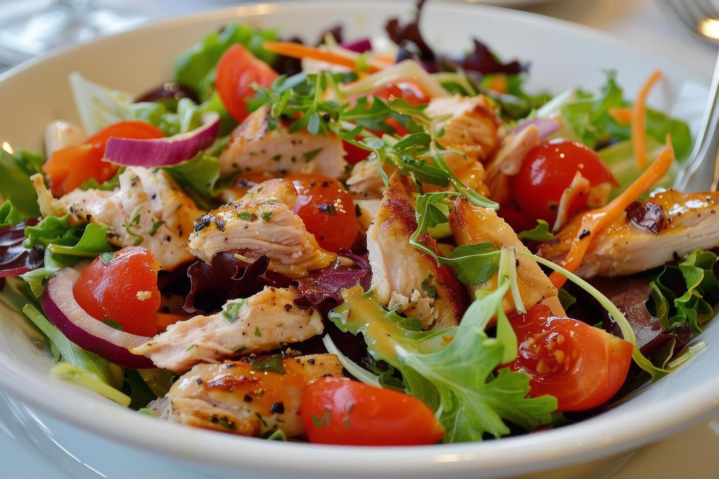 White Bowl Filled With Salad and Fork photo