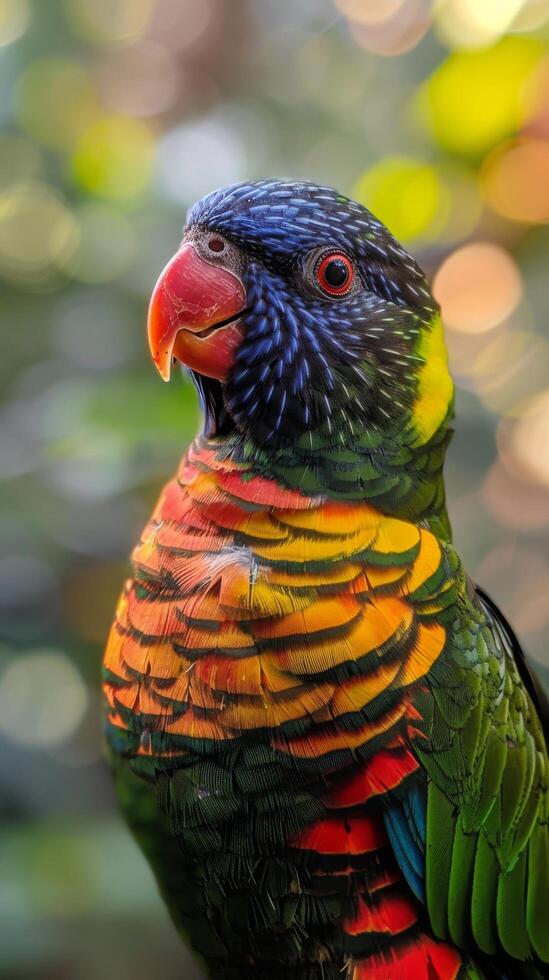 Colorful Bird Perched on Top of Cage photo