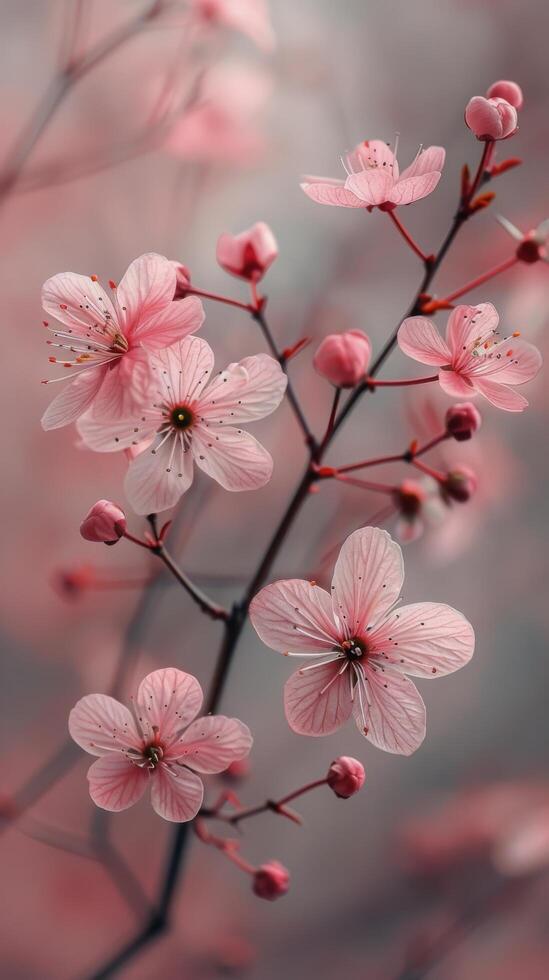Close Up of Pink Flowers on a Tree photo