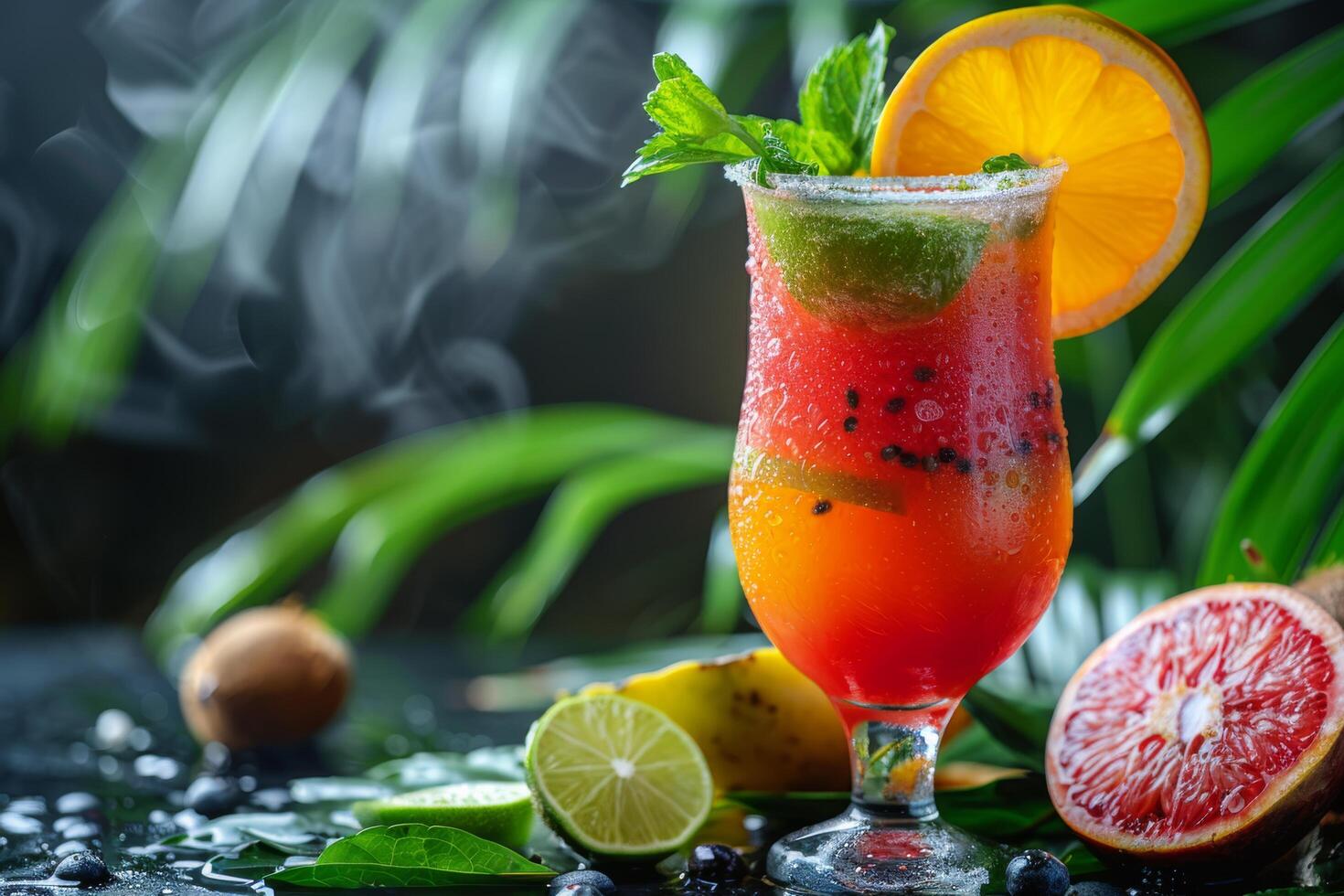Refreshing Pink Drink With Flower and Watermelon Slice photo