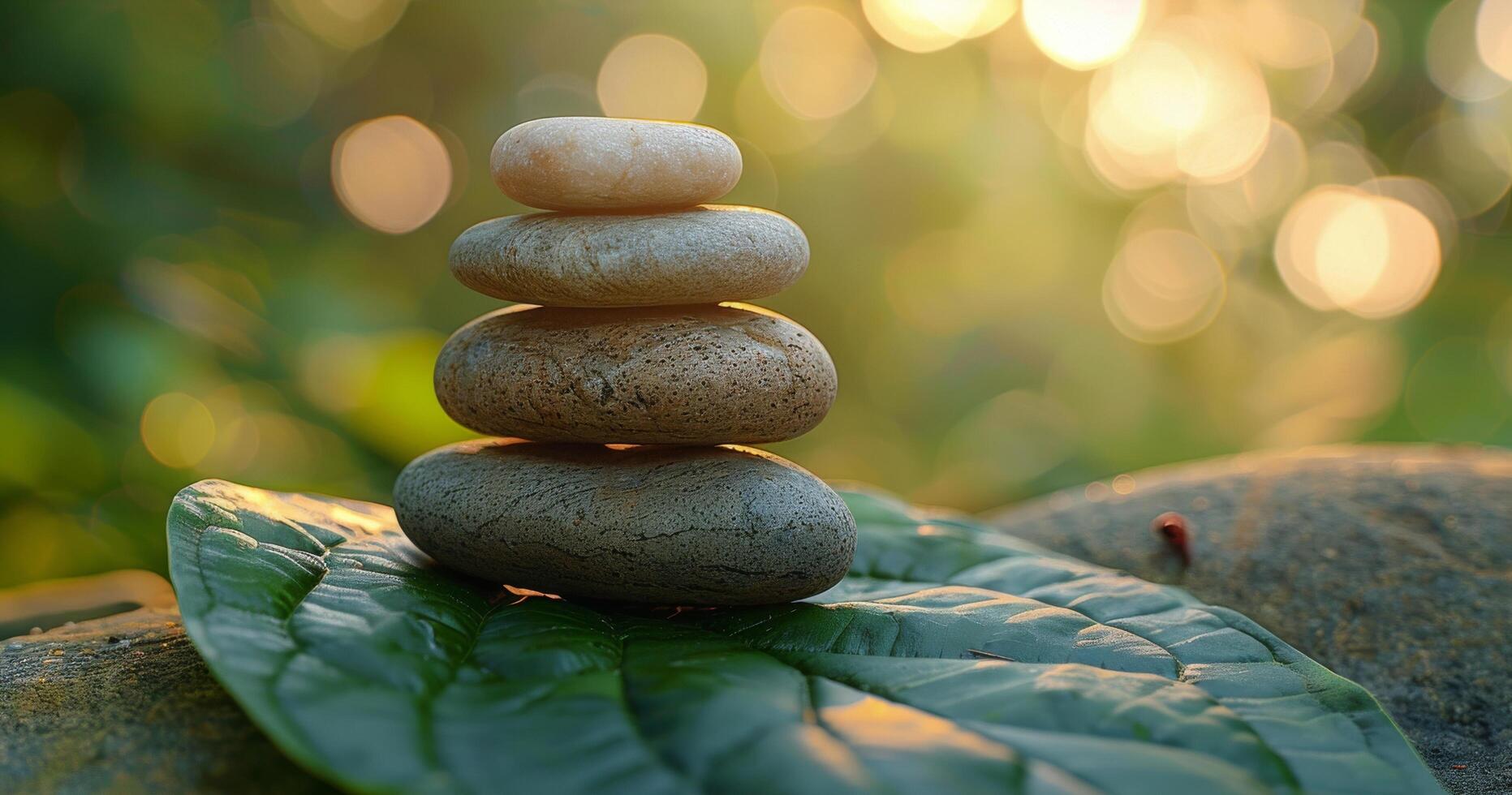 Stack of Rocks Balanced on Leaf photo