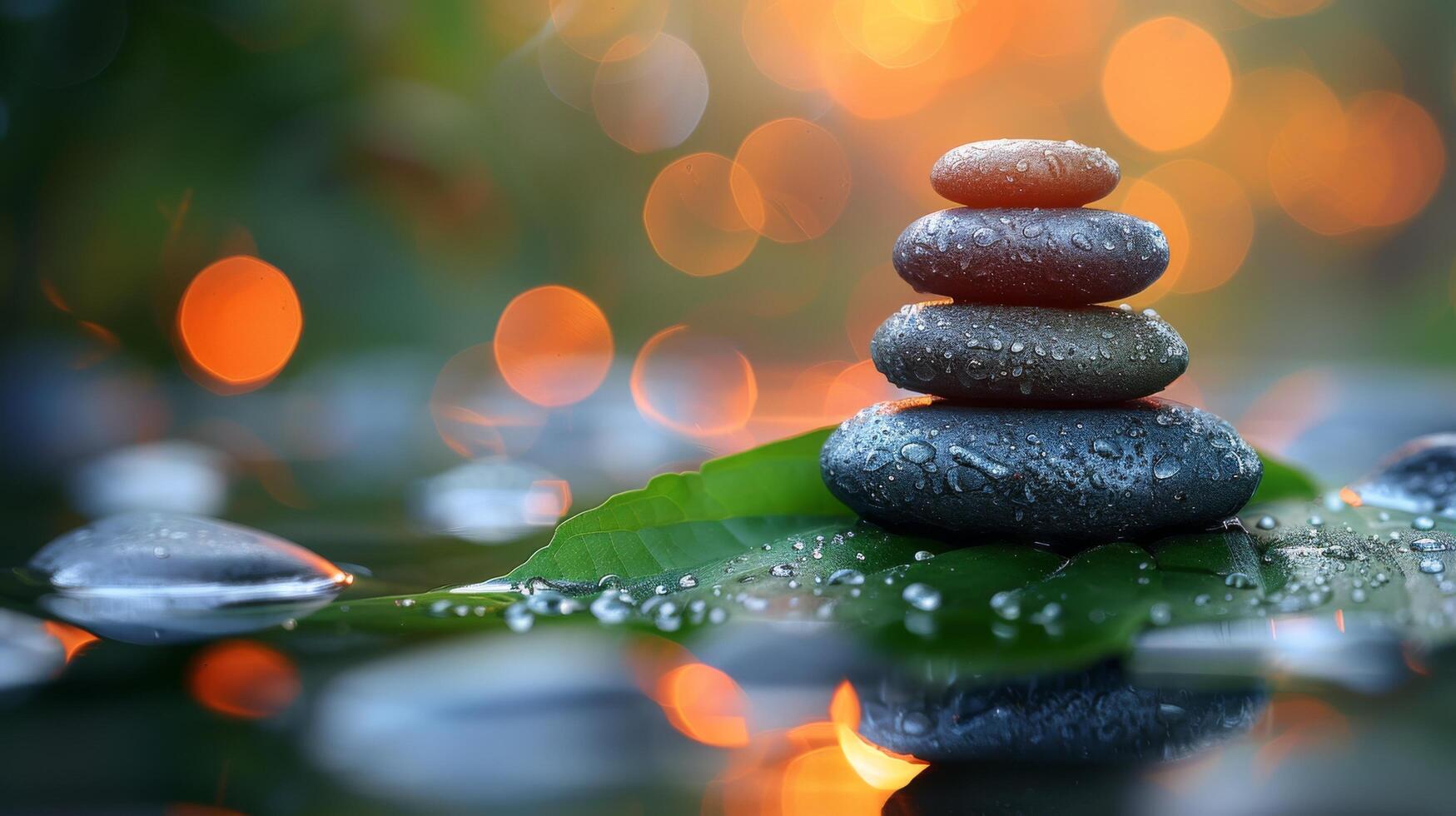 Stack of Rocks Balanced on Leaf photo