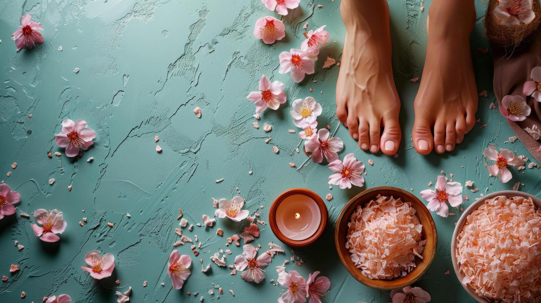 Womans Bare Feet With Salt and Rosemary photo