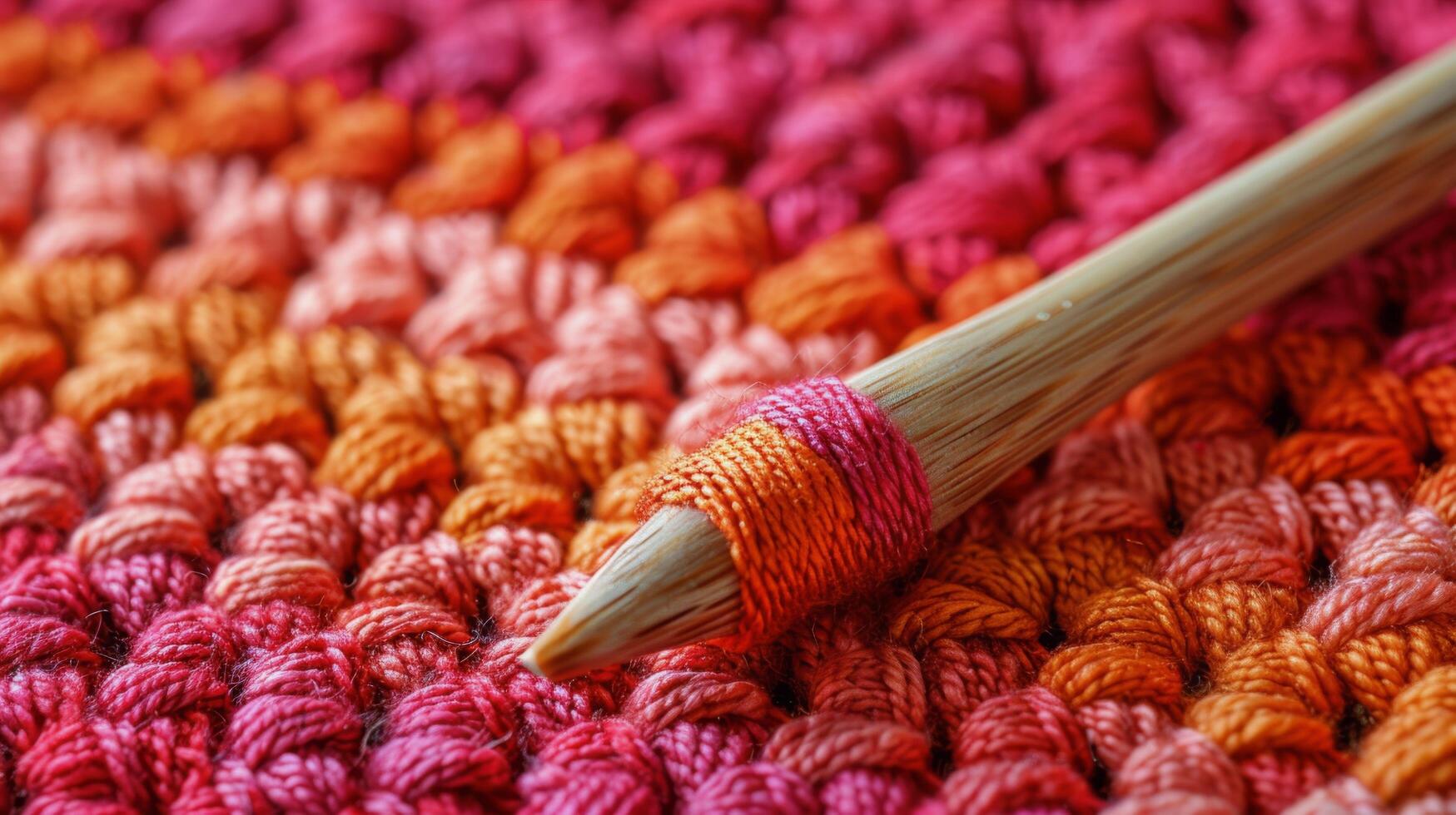 Colorful Crocheted Blanket With Knitting Needle photo