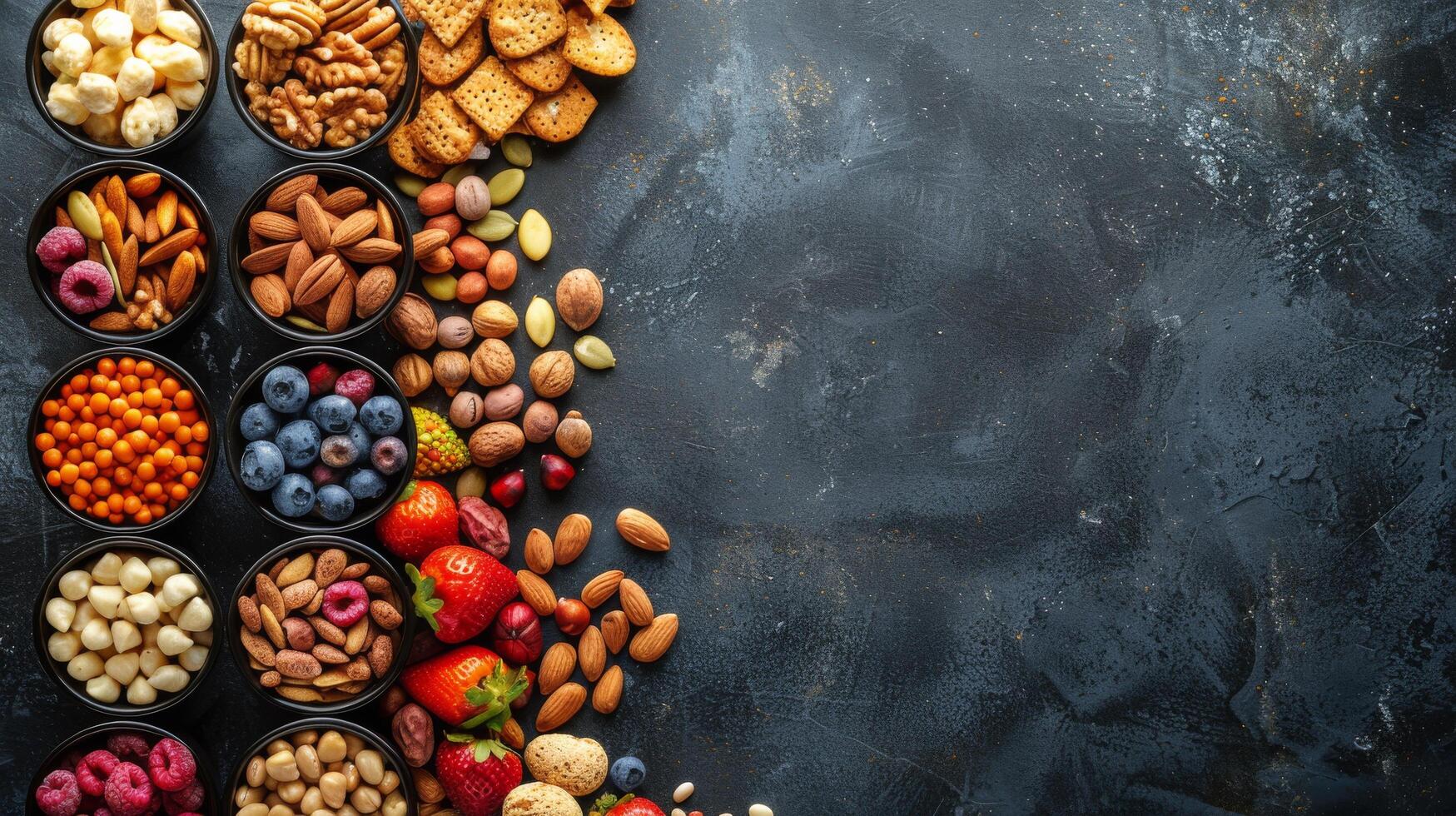 Variety of Food Displayed on Table photo