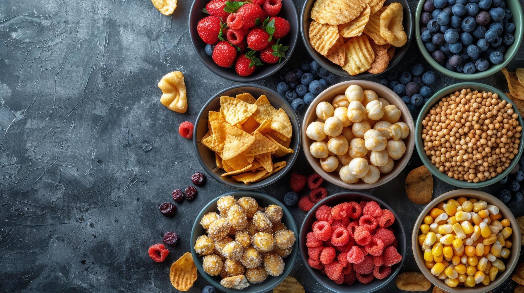 Table Topped With Bowls of Various Snacks photo