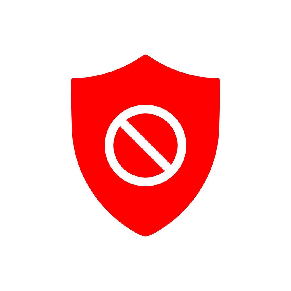 Shield with block sign, restriction shield, protection concept icon in flat style design isolated on white background. vector