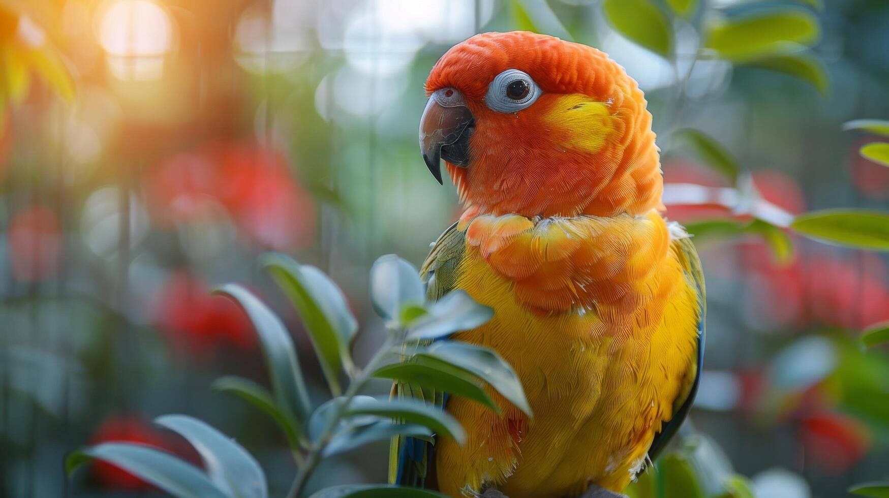 Blue and Yellow Parrot Perched on Tree photo
