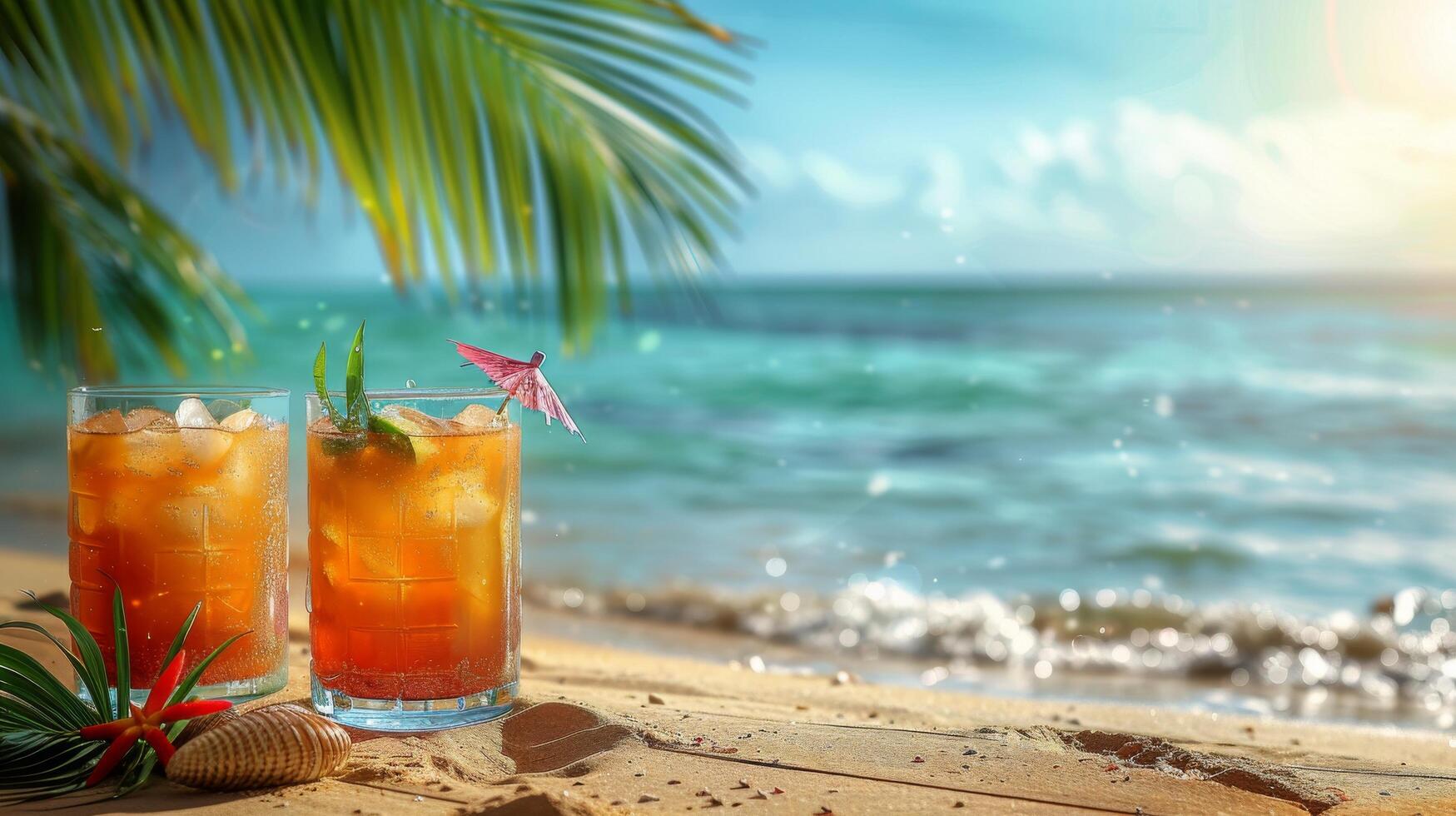 Refreshing Drink on Wooden Table photo