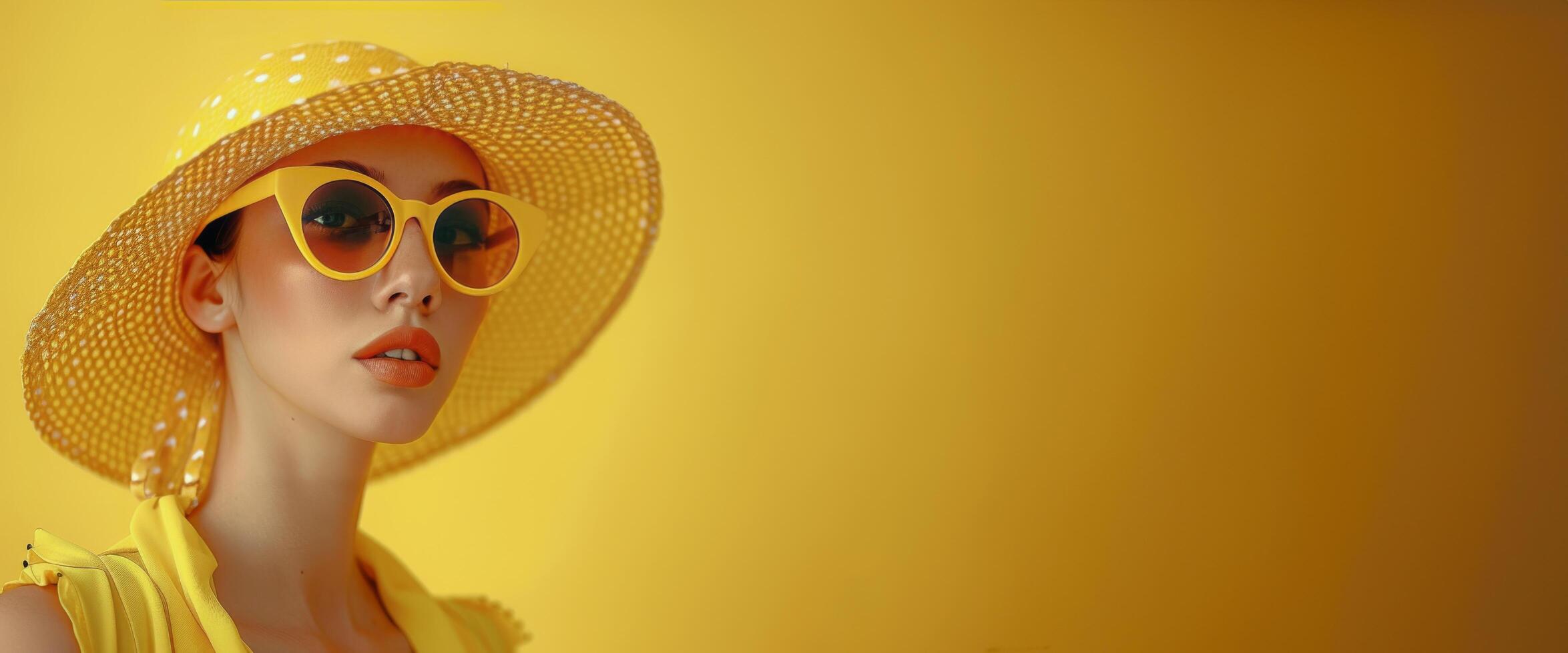 Woman Wearing Yellow Sunglasses and Hat photo