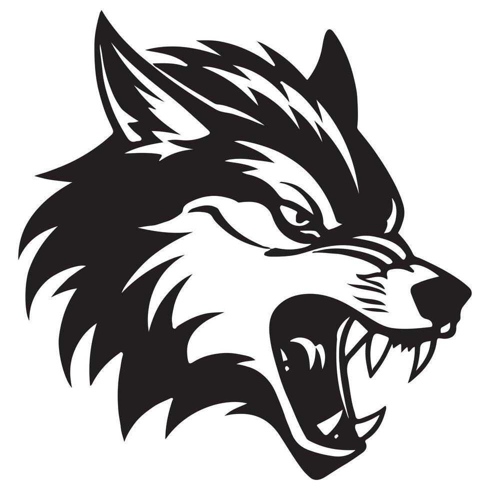 Angry Wolf Head Black and White Tattoo Illustration. illustration vector