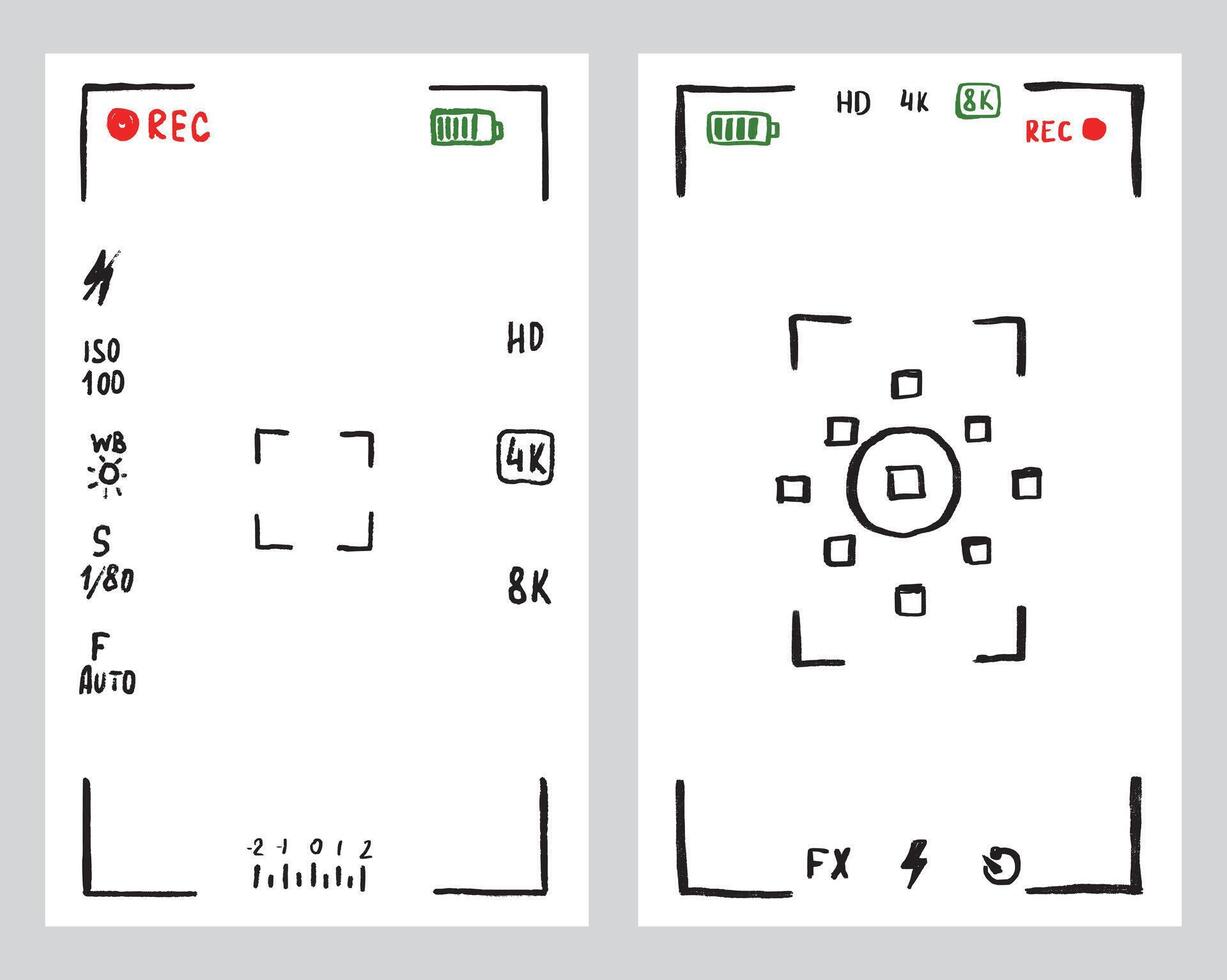 Camera Frame viewfinder screen doodle mockup. vector