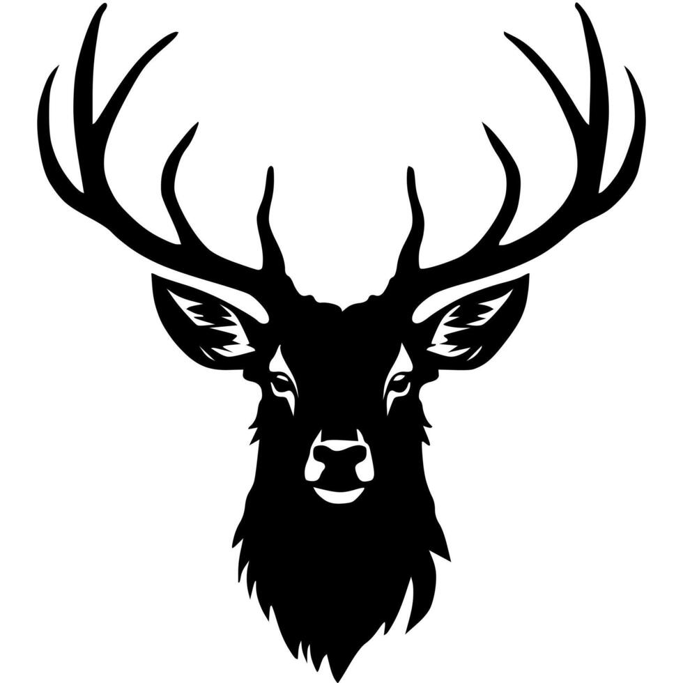 Deer Head Silhouette Hand Drawn Illustration. Elk Symbol Graphic Element. illustration vector