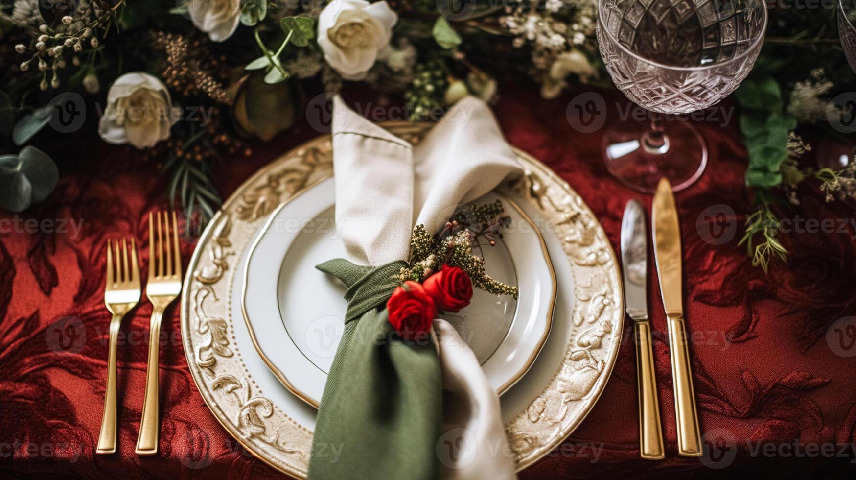 Table decor, holiday tablescape and formal dinner table setting for Christmas, holidays and event celebration, English country decoration and home styling photo