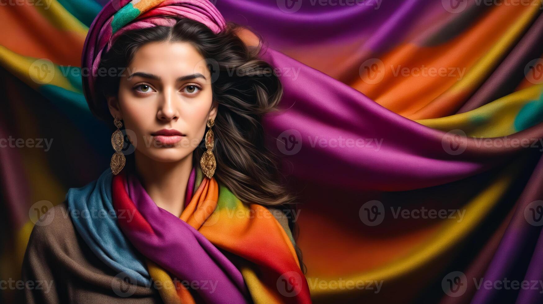 A woman wearing a colorful scarf photo