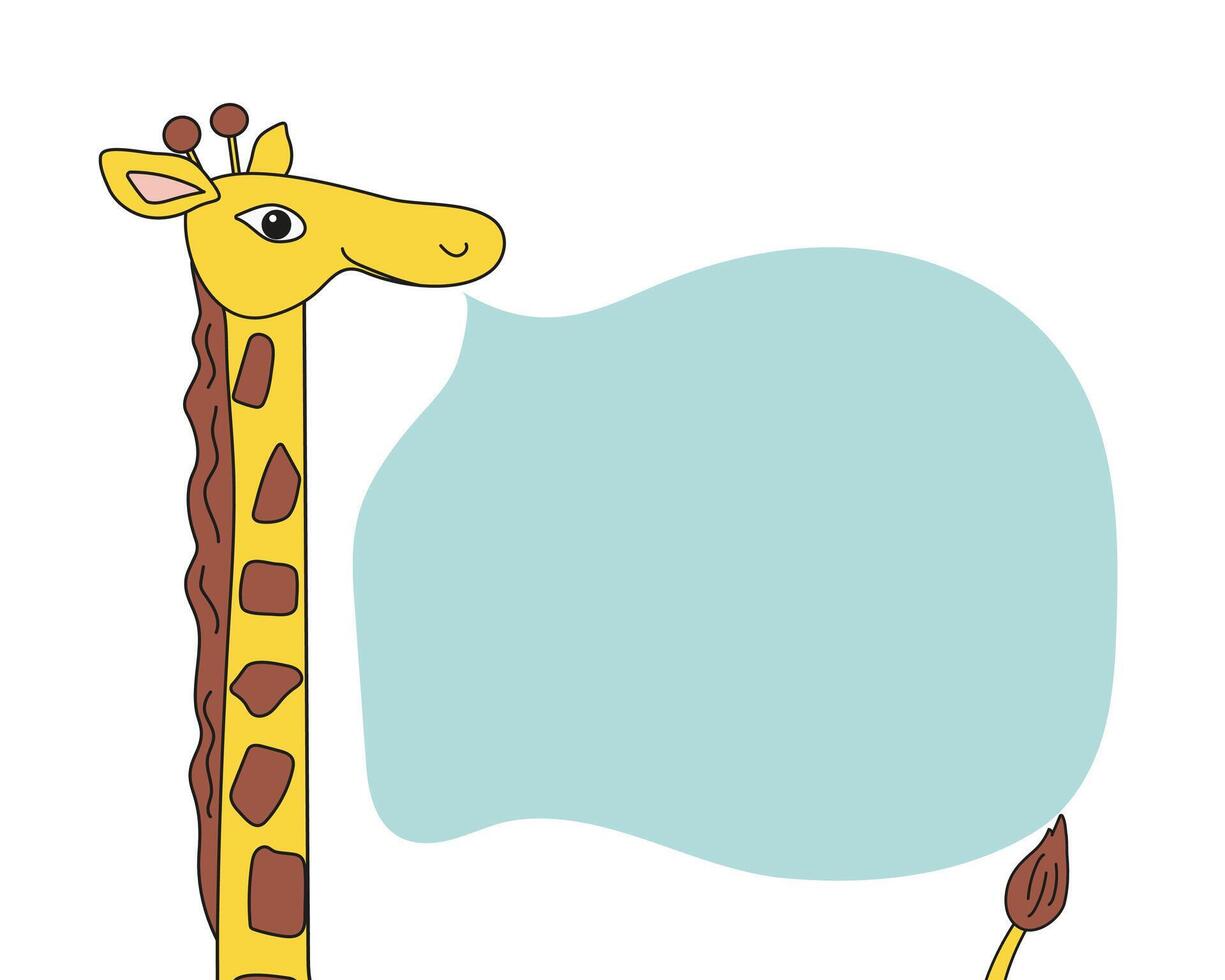Cartoon giraffe, background, speech bubble. Conversation cloud. African animal. Drawing, doodle. Background isolated. vector