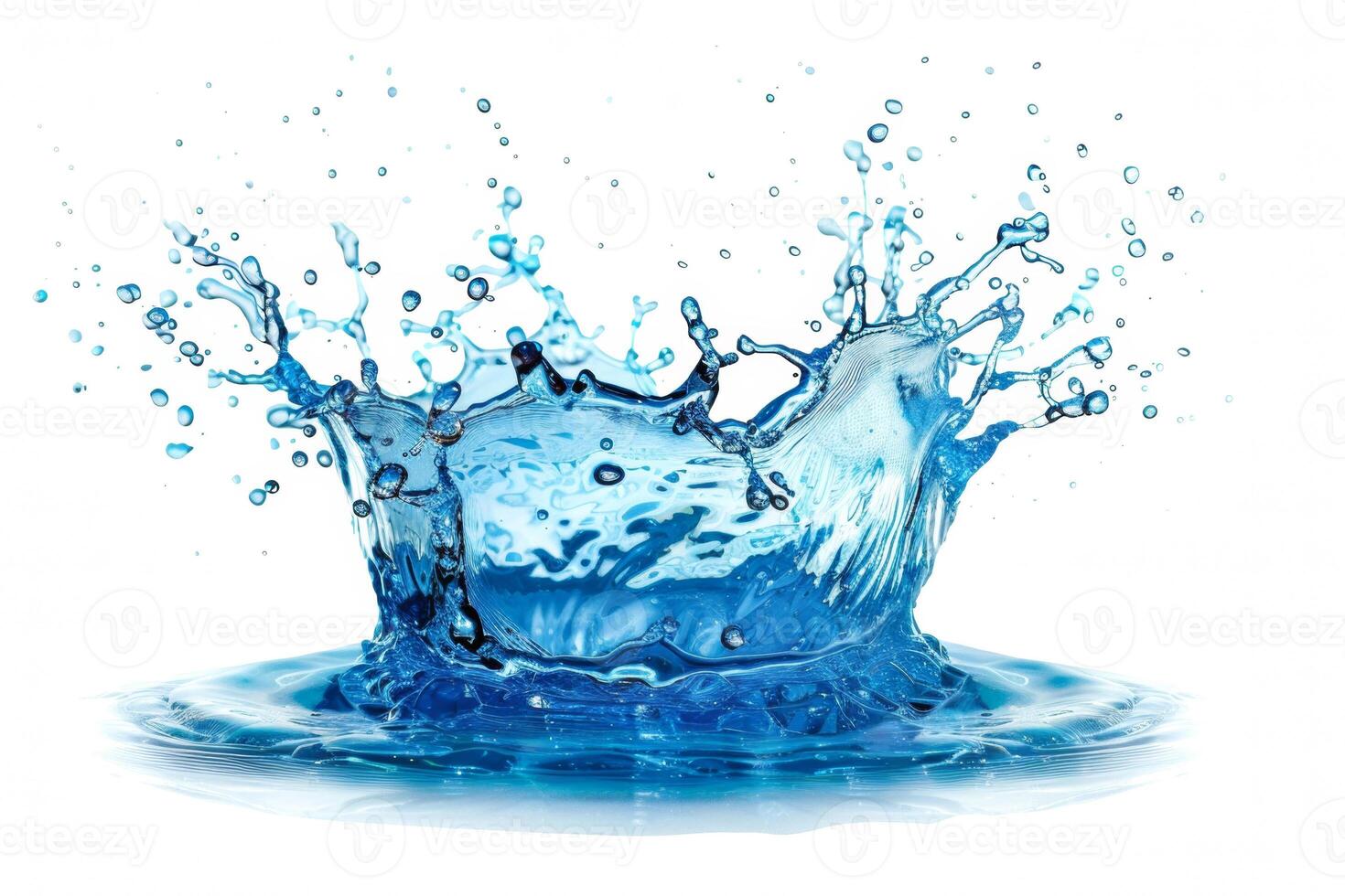 Isolated clean wet splash of blue water drops on a white background, illustration photo