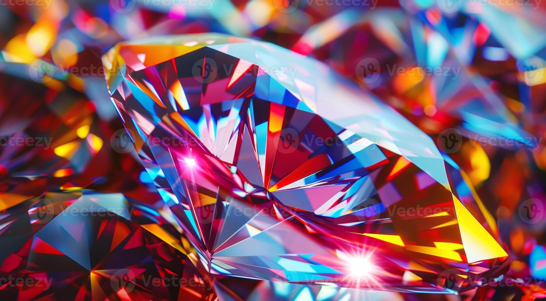 Close-up of a large shining diamond on a colourful bokeh brilliant background photo
