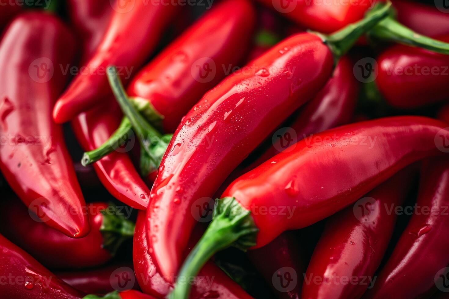 juicy ripe pods of hot cayenne and chili peppers, spices, top view photo