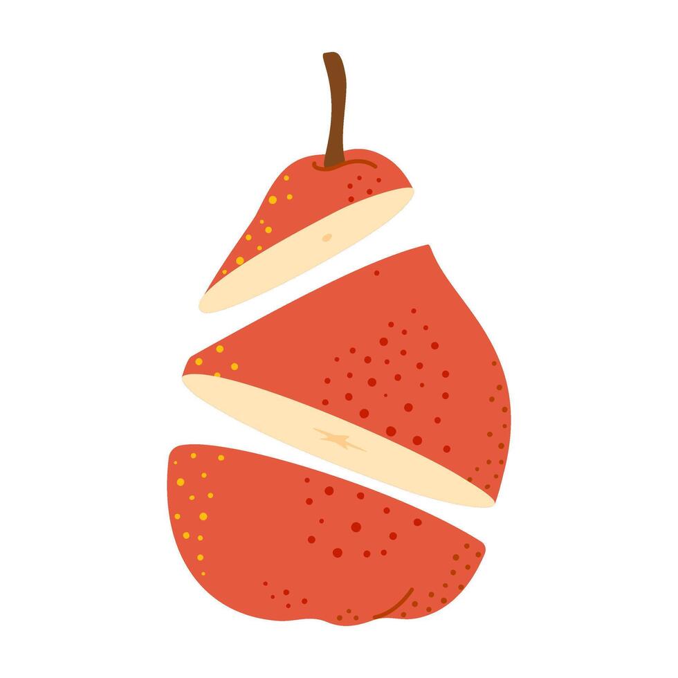 Fresh ripe chopped Pear flying in the air. Slice of fresh red Pear. Healthy vegetarian snack cut Pear for design or infographic Hand drawn Trendy flat style isolated on transparent illustration vector