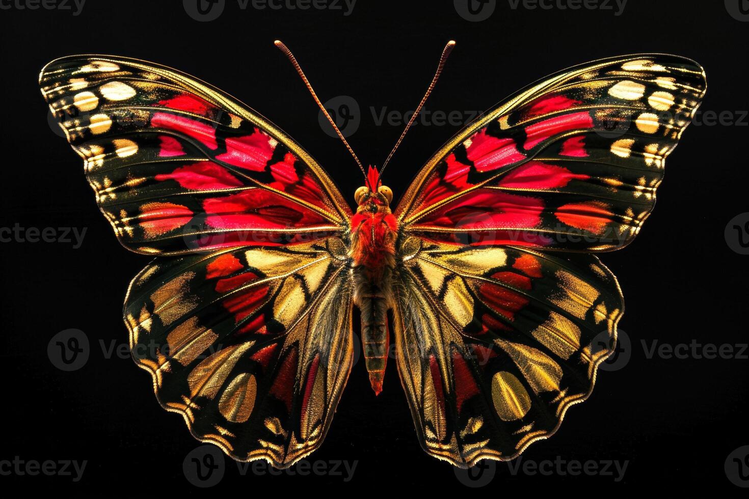 Beautiful butterfly isolated on a black background. Close-up. photo