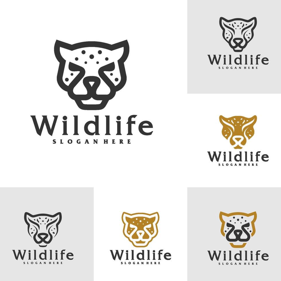 Set of Cheetah logo template, Creative Cheetah head logo design concepts vector