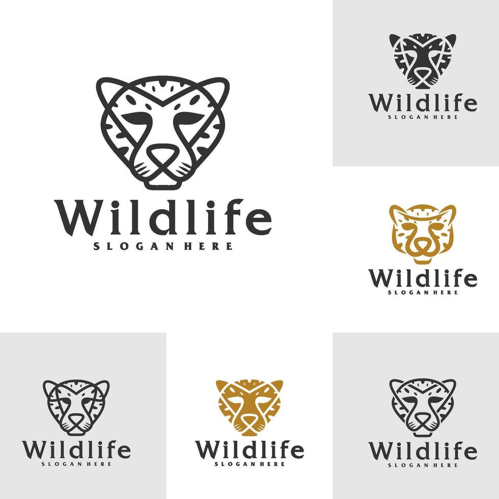 Set of Cheetah logo template, Creative Cheetah head logo design concepts vector
