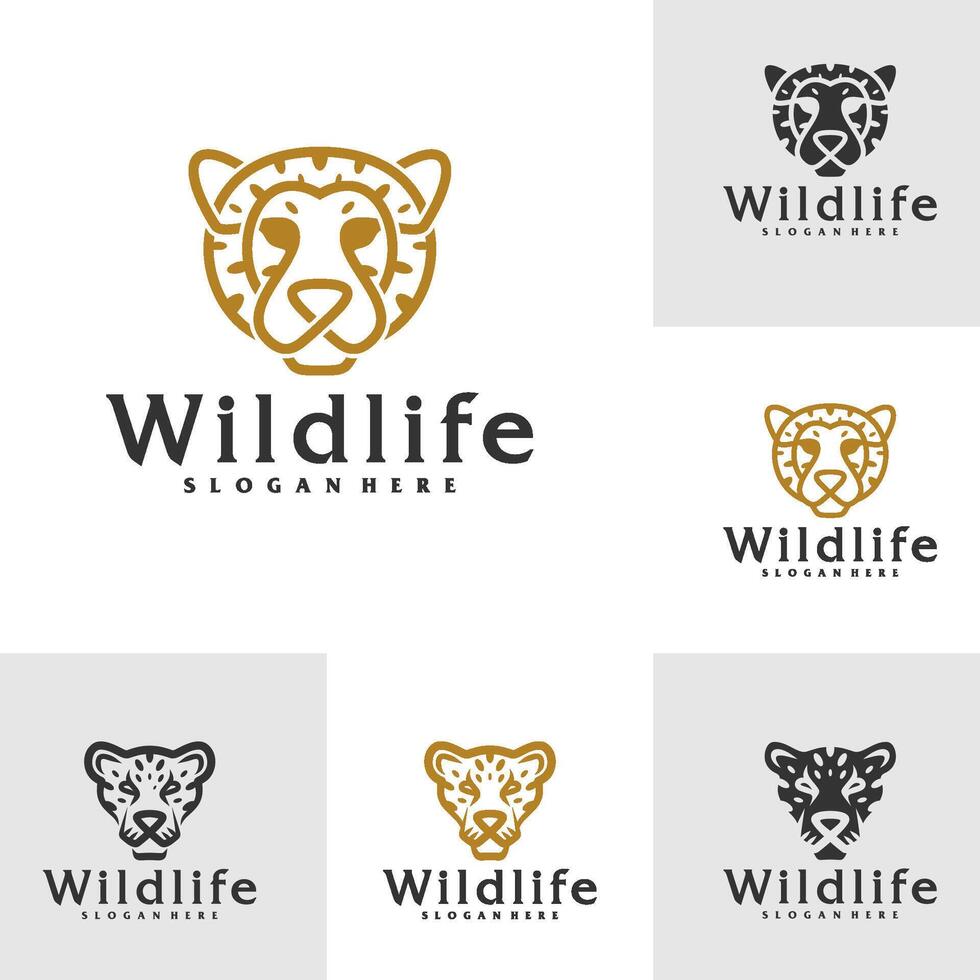 Set of Cheetah logo template, Creative Cheetah head logo design concepts vector