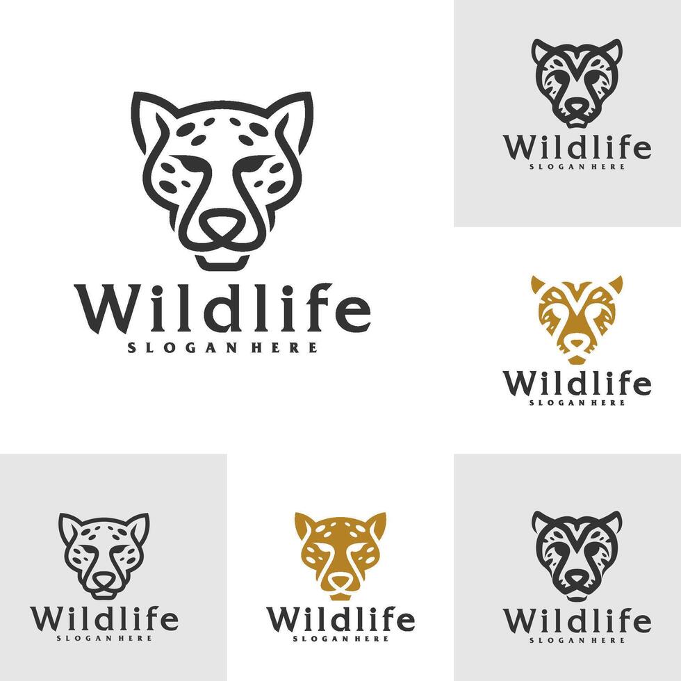 Set of Cheetah logo template, Creative Cheetah head logo design concepts vector