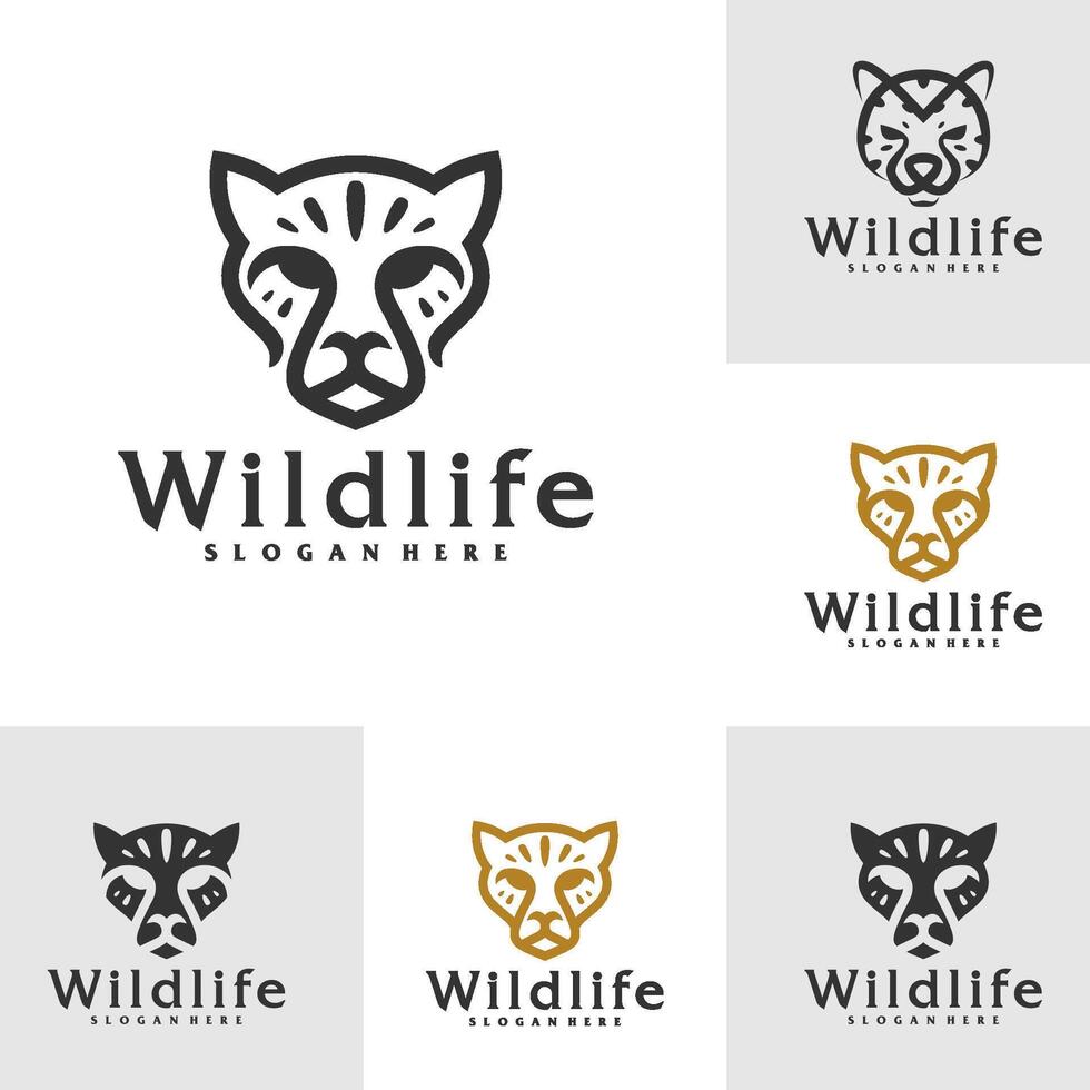 Set of Cheetah logo template, Creative Cheetah head logo design concepts vector