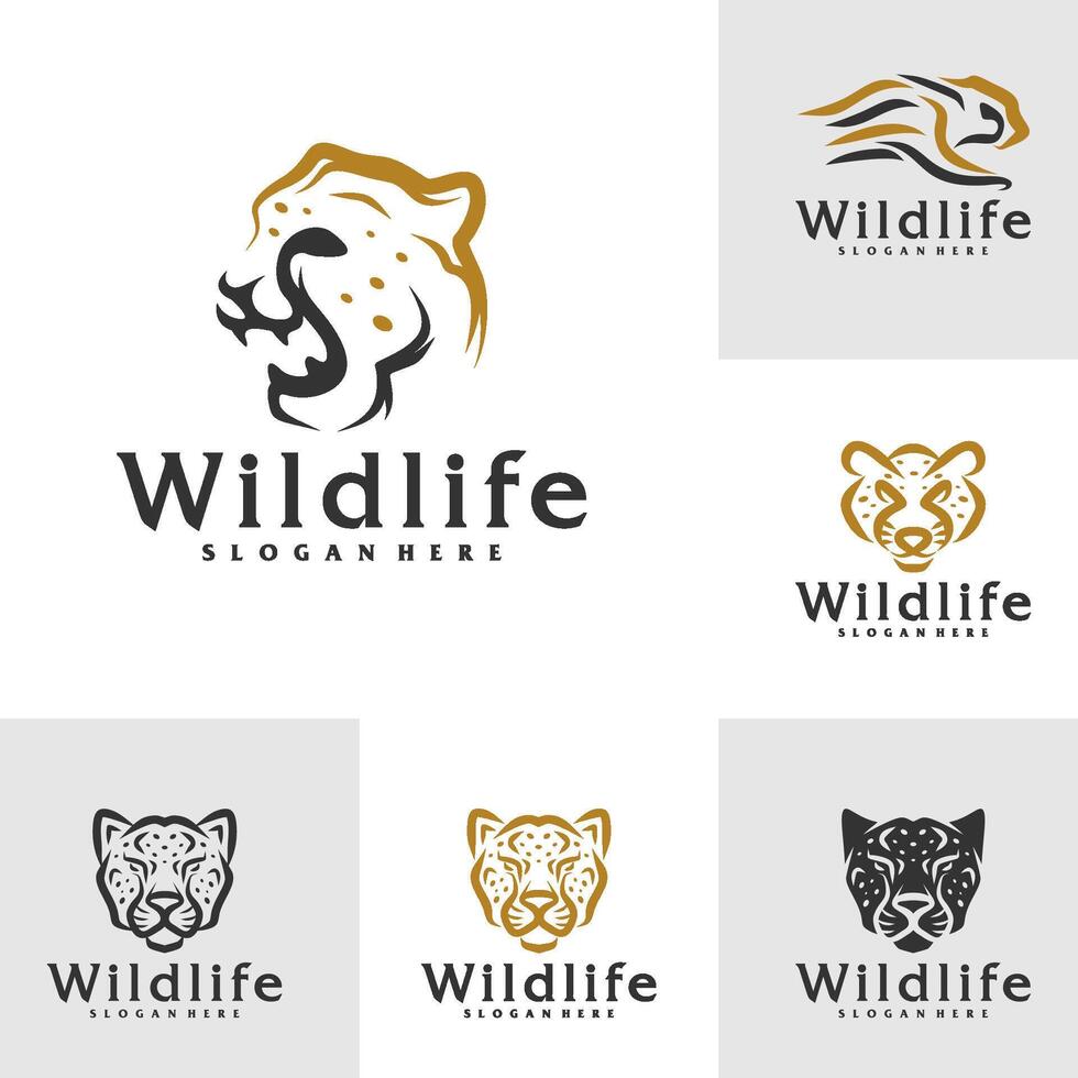Set of Cheetah logo template, Creative Cheetah head logo design concepts vector