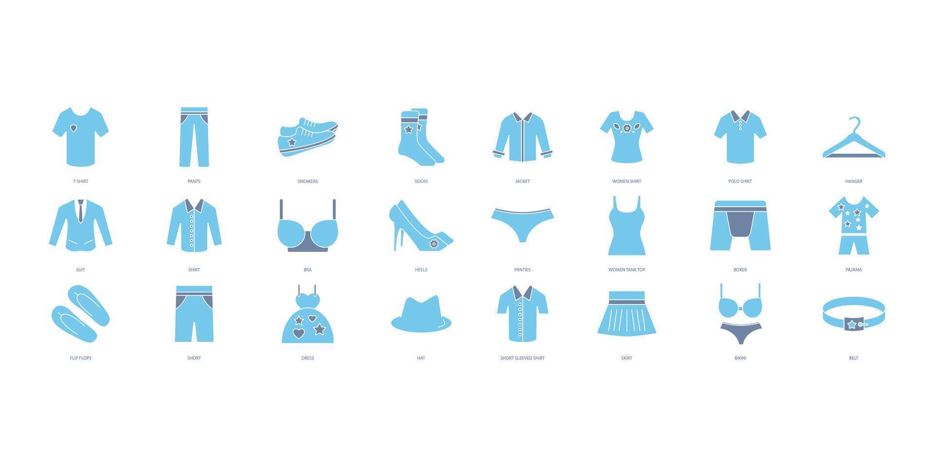 Clothes icons set. Set of editable stroke icons.Set of Clothes vector