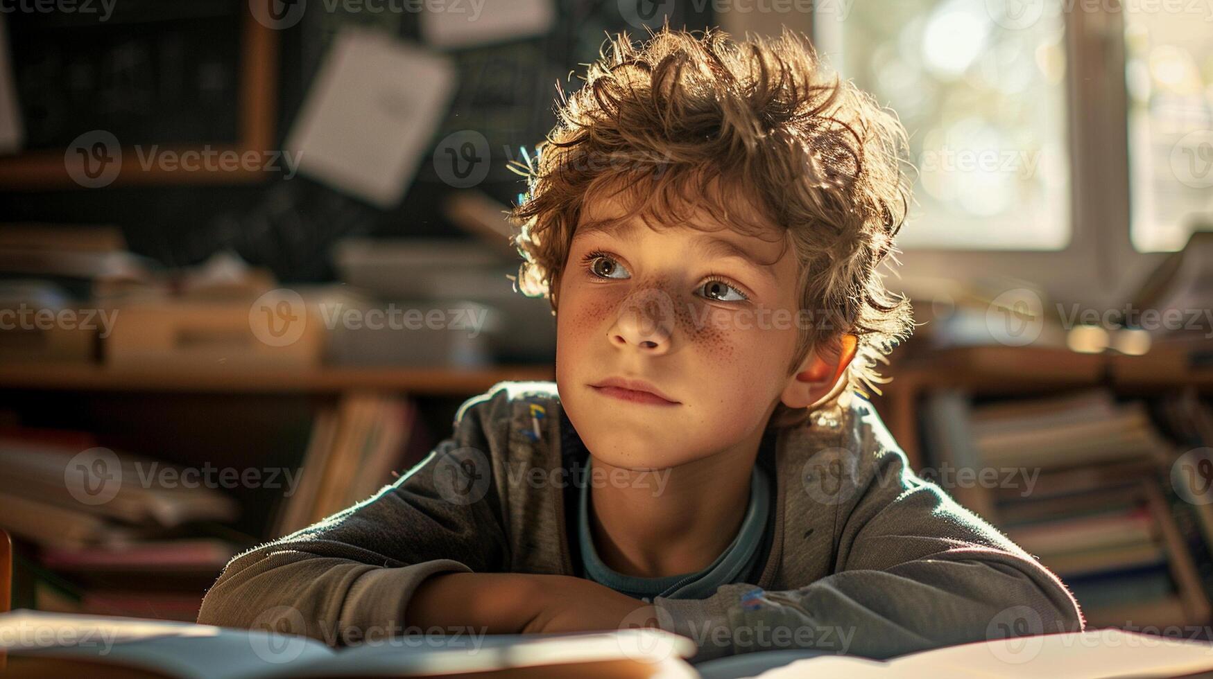 Child studying at classroom photo