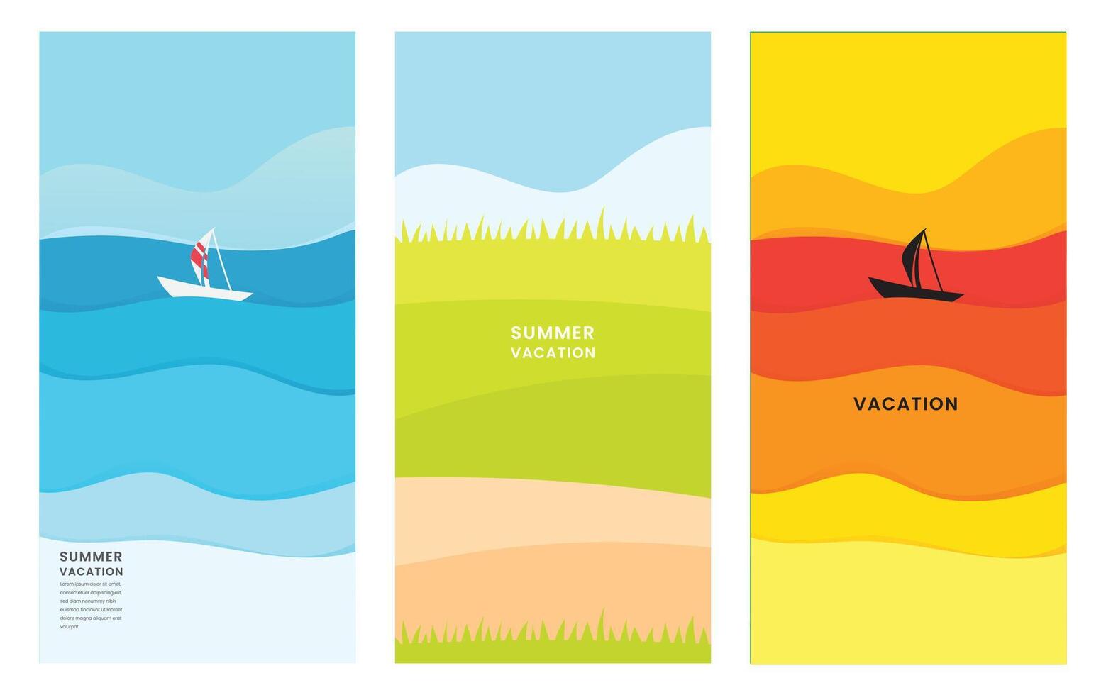 Summer landscape poster set illustration, sunsets, summer background vector