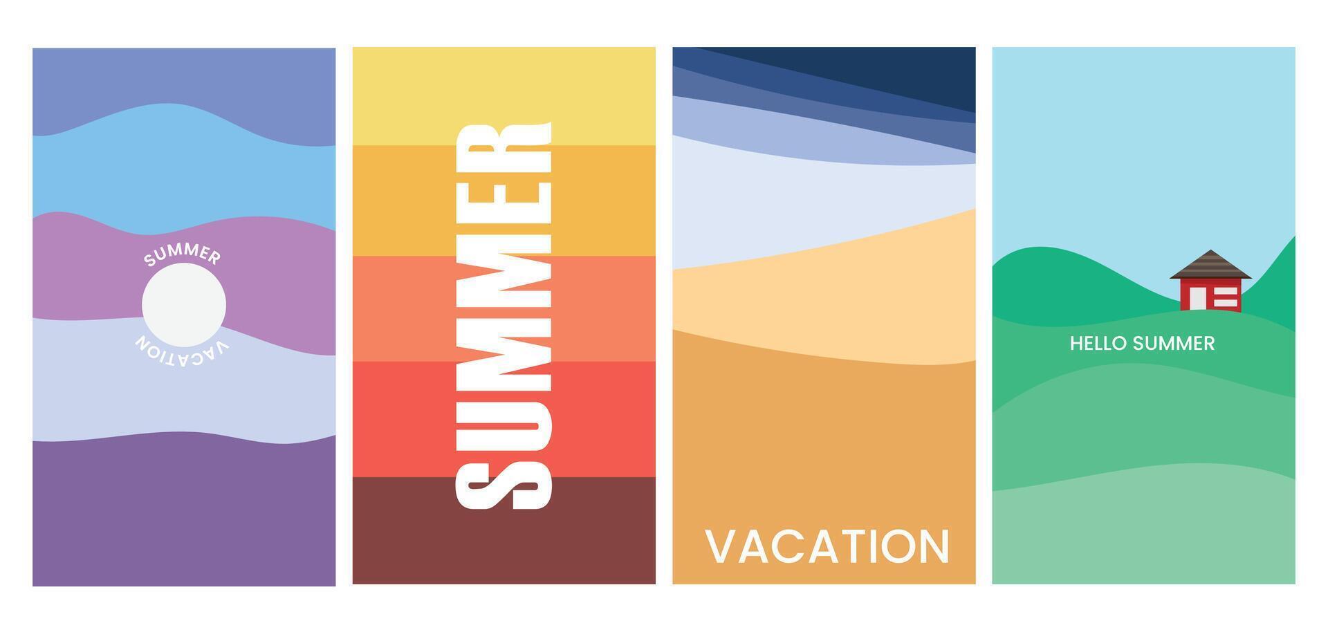 Summer landscape poster set illustration, sunsets, summer background vector