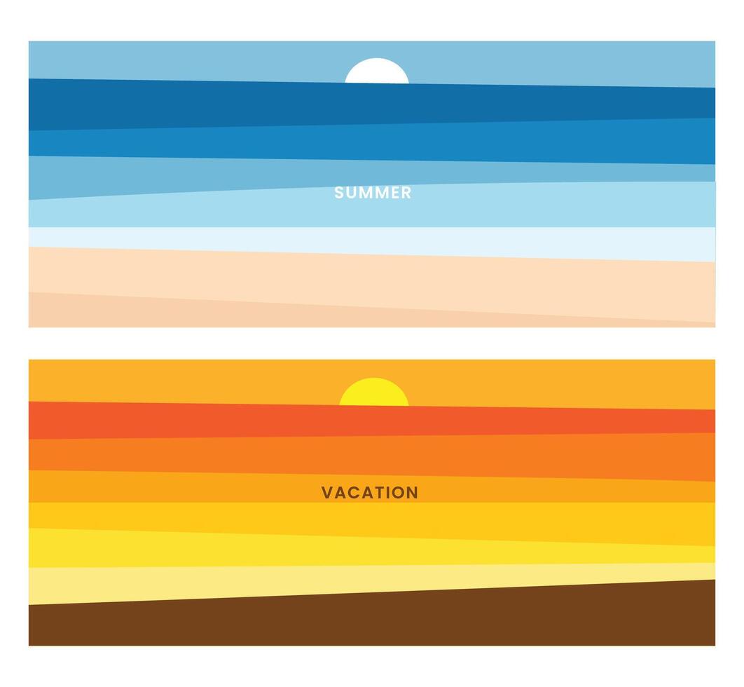 Summer landscape poster set illustration, sunsets, summer background vector