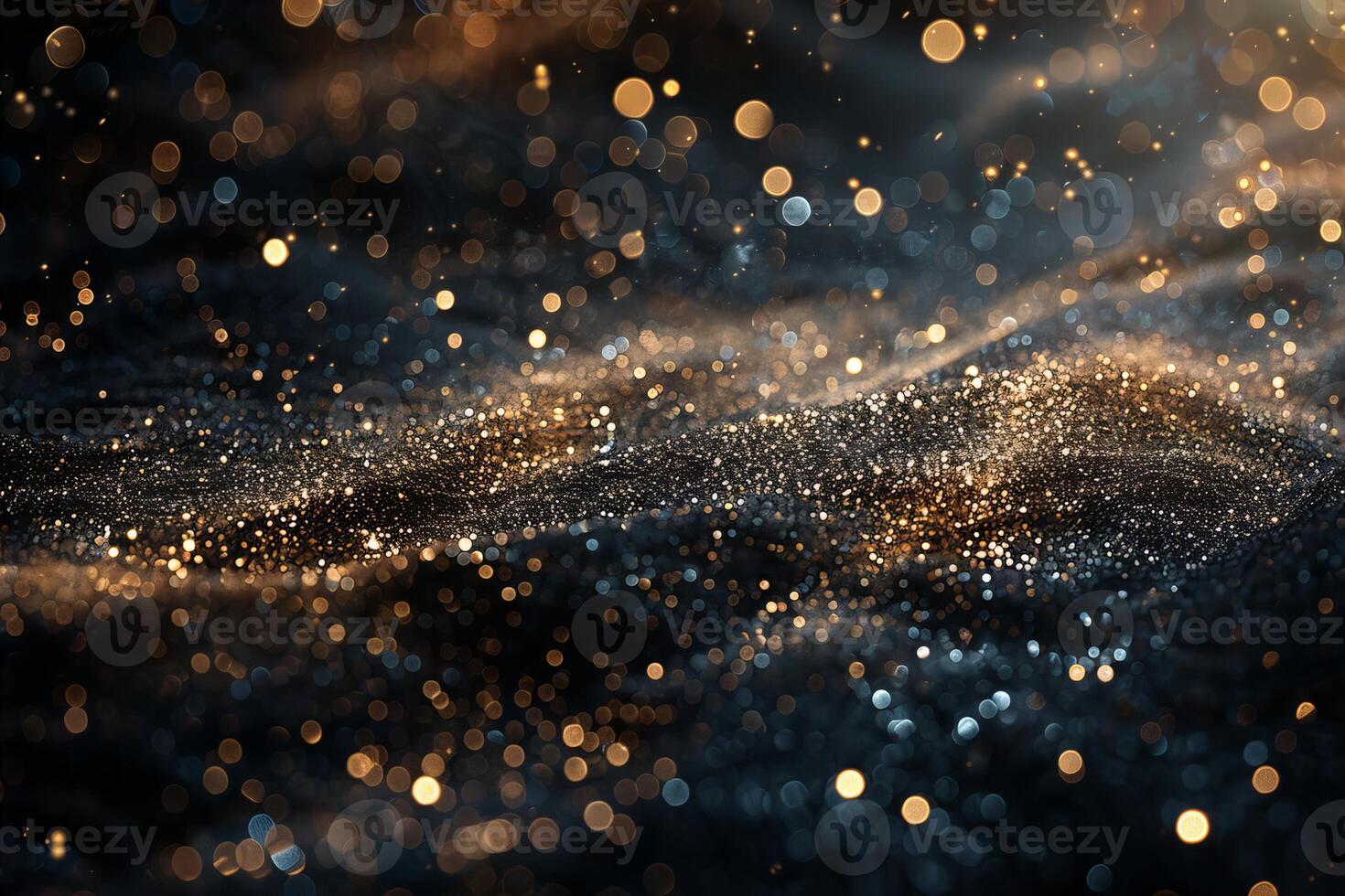 Elegant Black Background with Golden Glitter and Bokeh photo