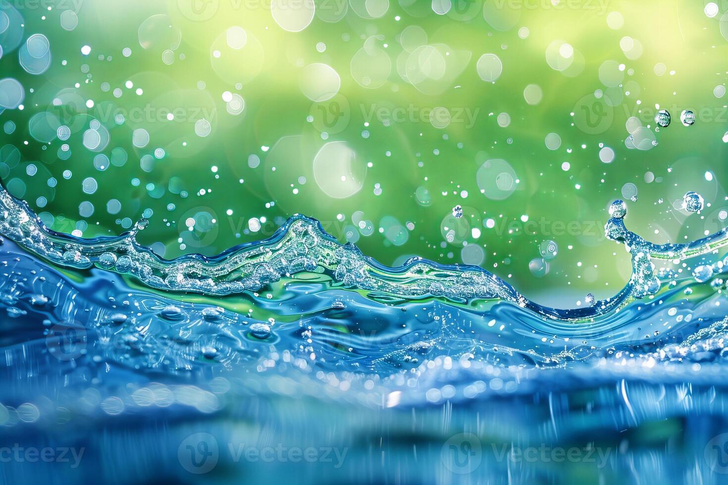 Vivid Blue and Green Abstract Water Background with Bubbles photo