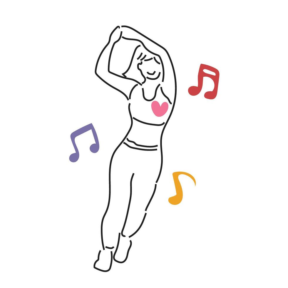 Sketch lifestyle concept minimal girl woman dance aerobics drawing line art. Female exercise hand drawn line concept with white ioslated background. Abstract,illustration. vector