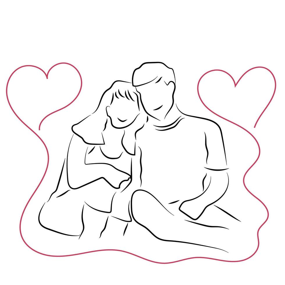 Sketch love concept minimal couple in love drawing line art couple lovely drawn together line love concept with white ioslated background. Abstract,illustration. vector