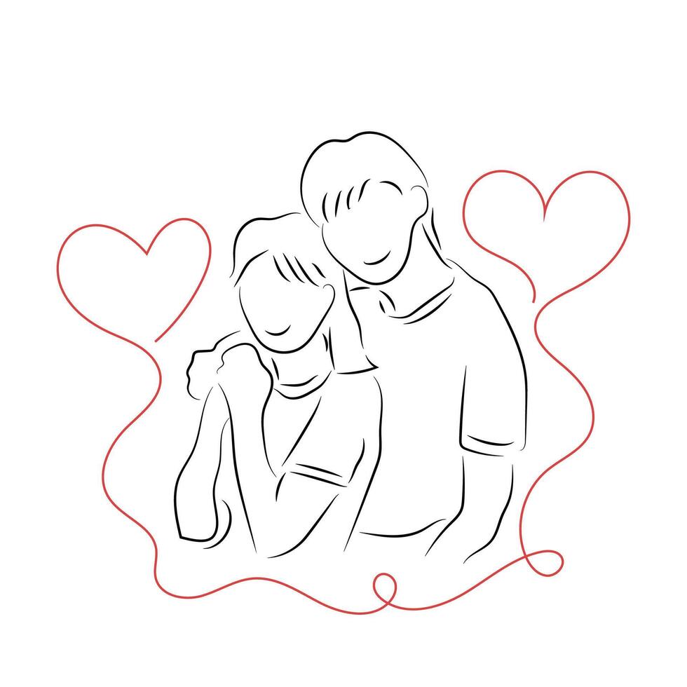 Sketch love concept minimal couple in love drawing line art couple lovely drawn together line love concept with white ioslated background. Abstract,illustration. vector