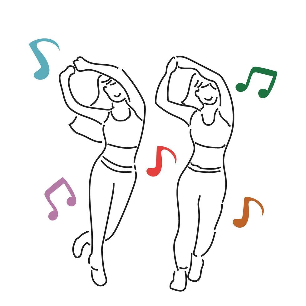 Sketch lifestyle concept minimal girl woman dance aerobics drawing line art. Female exercise hand drawn line concept with white ioslated background. Abstract,illustration. vector
